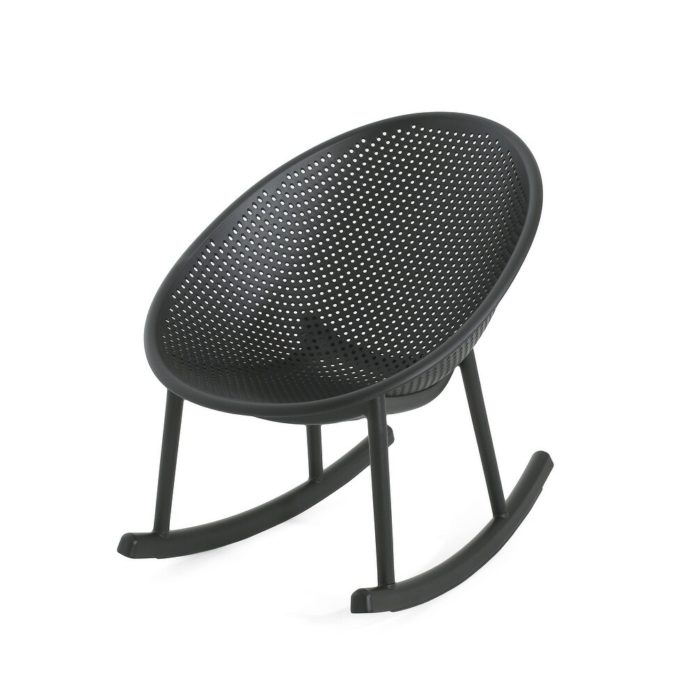 Plastic PP Rocking Chair, Outdoor Perforated Wicker Look Rocker Chair for Patio Garden