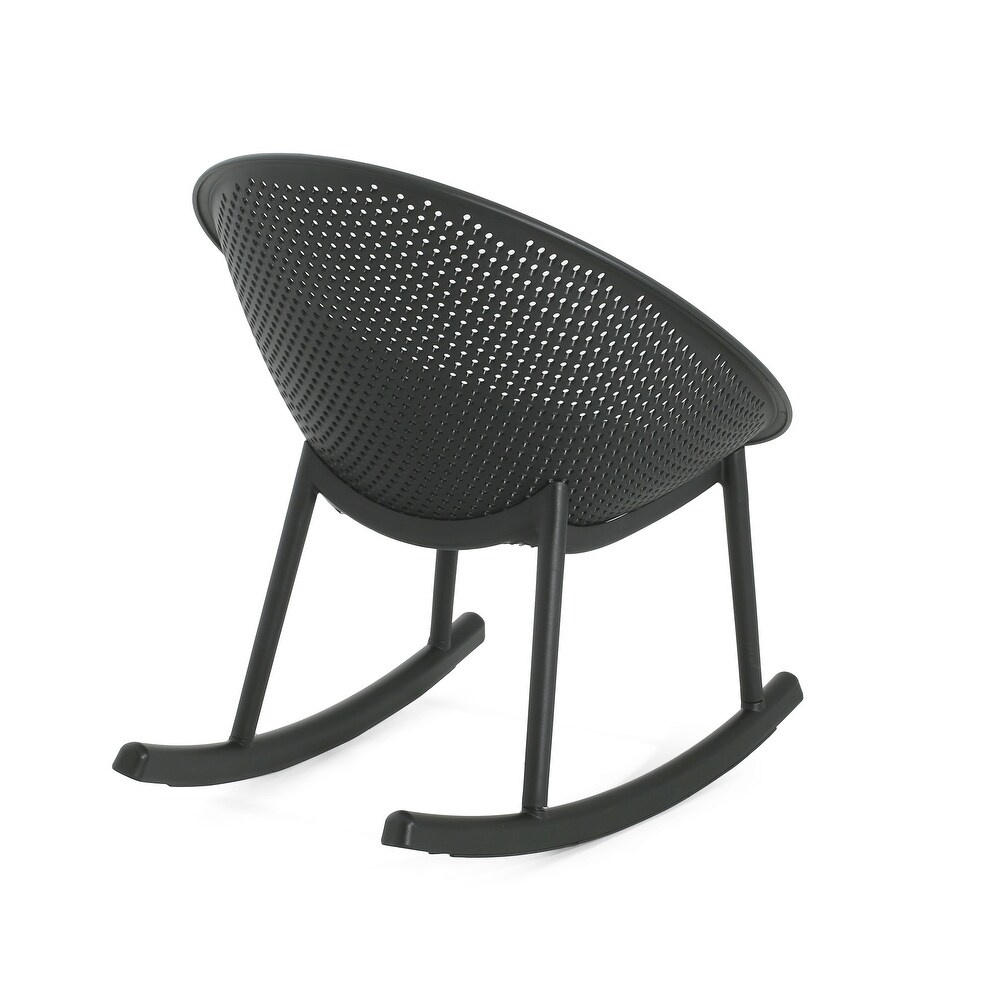 Plastic PP Rocking Chair, Outdoor Perforated Wicker Look Rocker Chair for Patio Garden