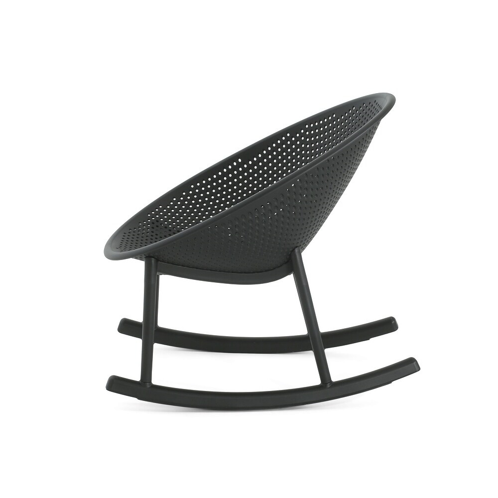 Plastic PP Rocking Chair, Outdoor Perforated Wicker Look Rocker Chair for Patio Garden