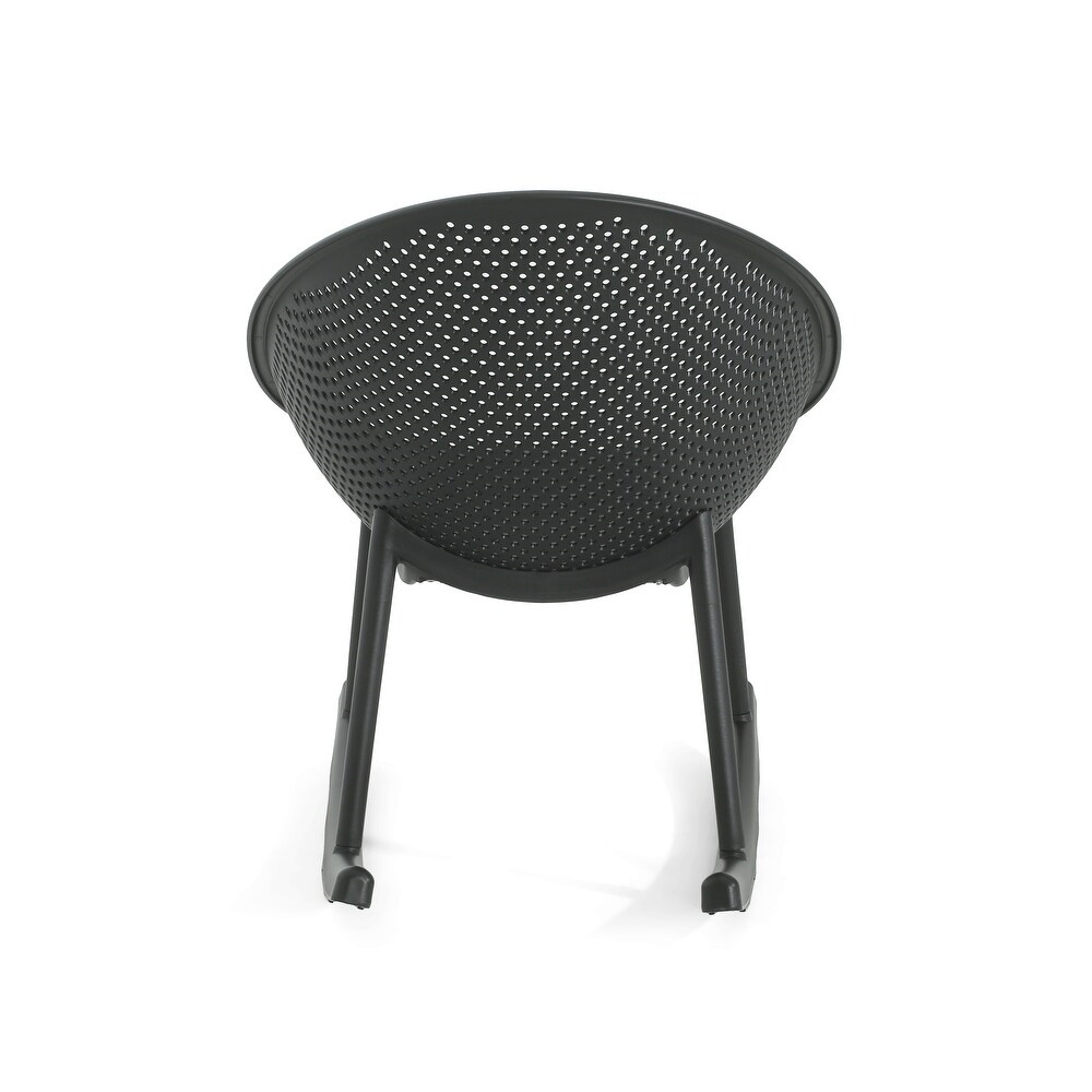 Plastic PP Rocking Chair, Outdoor Perforated Wicker Look Rocker Chair for Patio Garden