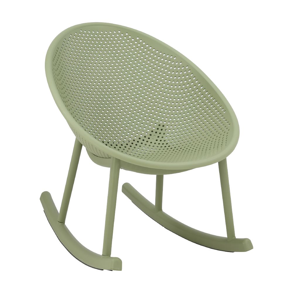 PP Perforated Rocking Chair, Assembled Outdoor Plastic Rattan Look Patio Leisure Rocker Chair