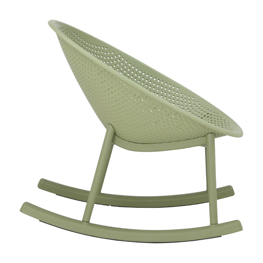 PP Perforated Rocking Chair, Assembled Outdoor Plastic Rattan Look Patio Leisure Rocker Chair