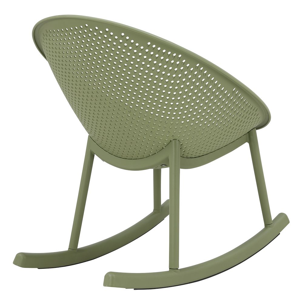 PP Perforated Rocking Chair, Assembled Outdoor Plastic Rattan Look Patio Leisure Rocker Chair