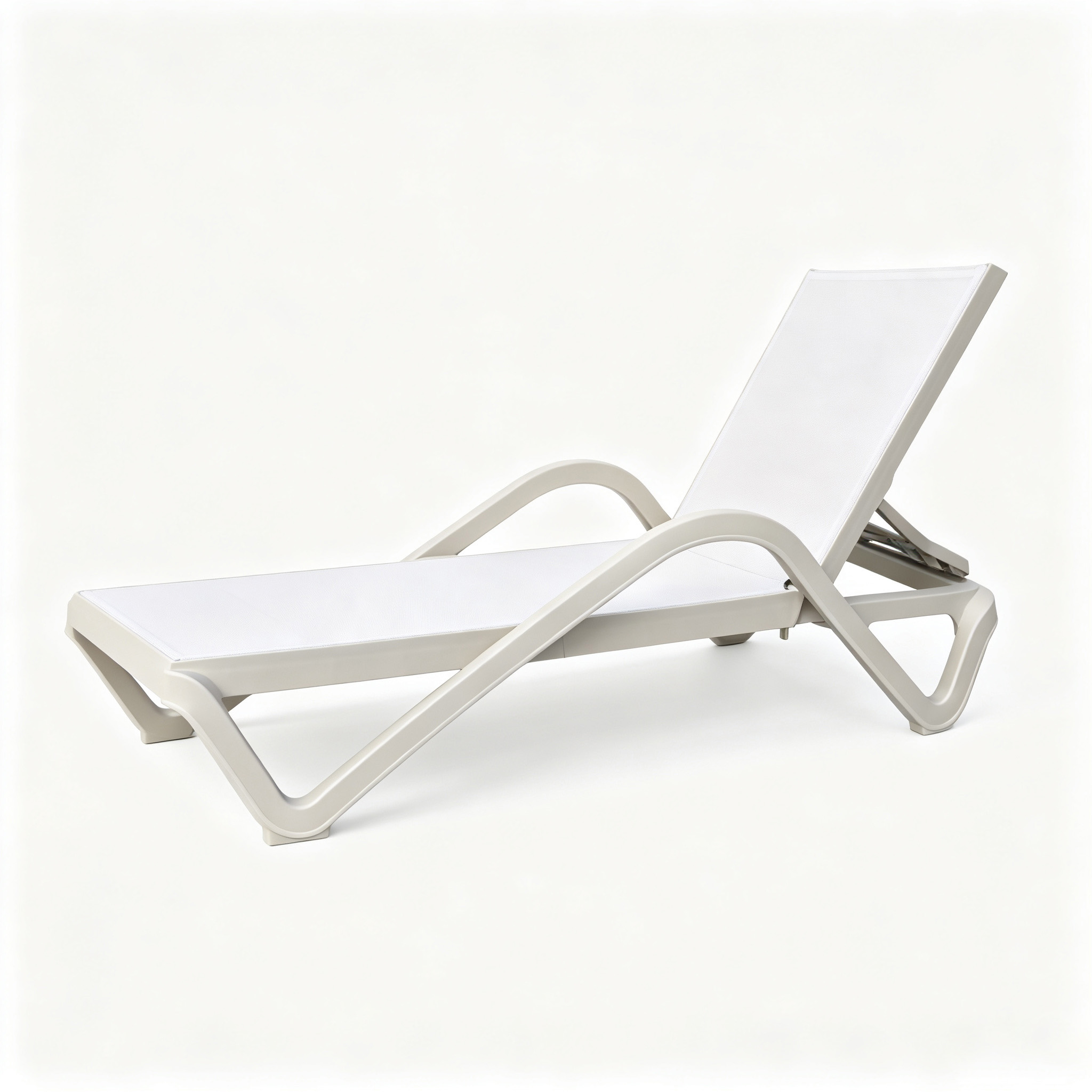 Adjustable Plastic Sun Lounger with Mesh Fabric | Outdoor Poolside Chaise Lounge