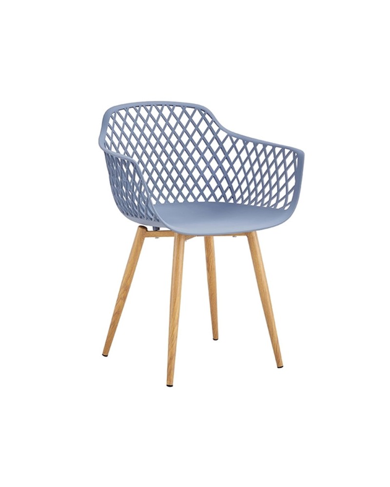 Haze Blue PP Armchair With Thermal transfer process metal feet-PP Chair