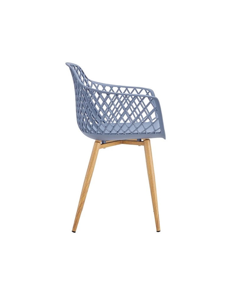 Haze Blue PP Armchair With Thermal transfer process metal feet-PP Chair