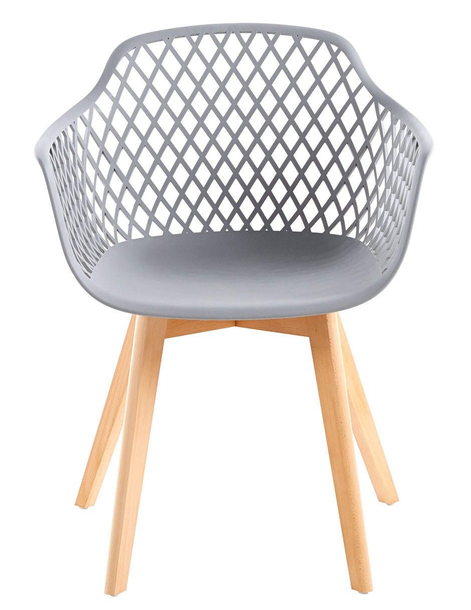 Grey Net Armchair With Wood Feet-PP Chair