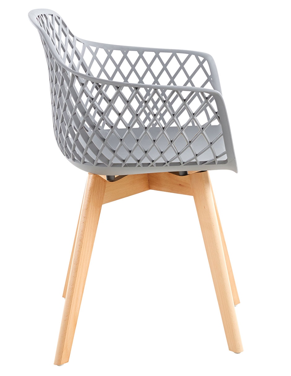 Grey Net Armchair With Wood Feet-PP Chair