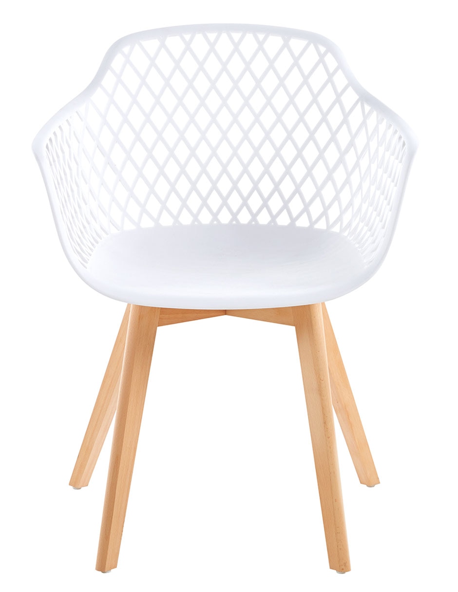 White Net Armchair With Wood Feet-PP Chair