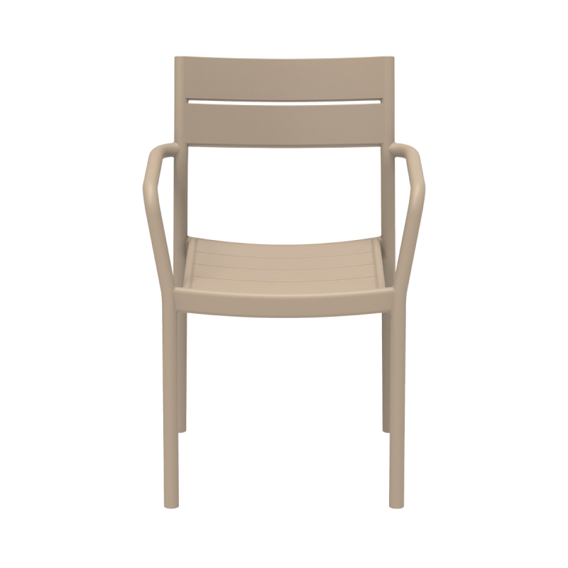 Commercial Slatted PP Arm Dining Chair One-Piece Injection Molded Stackable Plastic Armchair for Hotel Cafe Patio Restaurant Wholesale