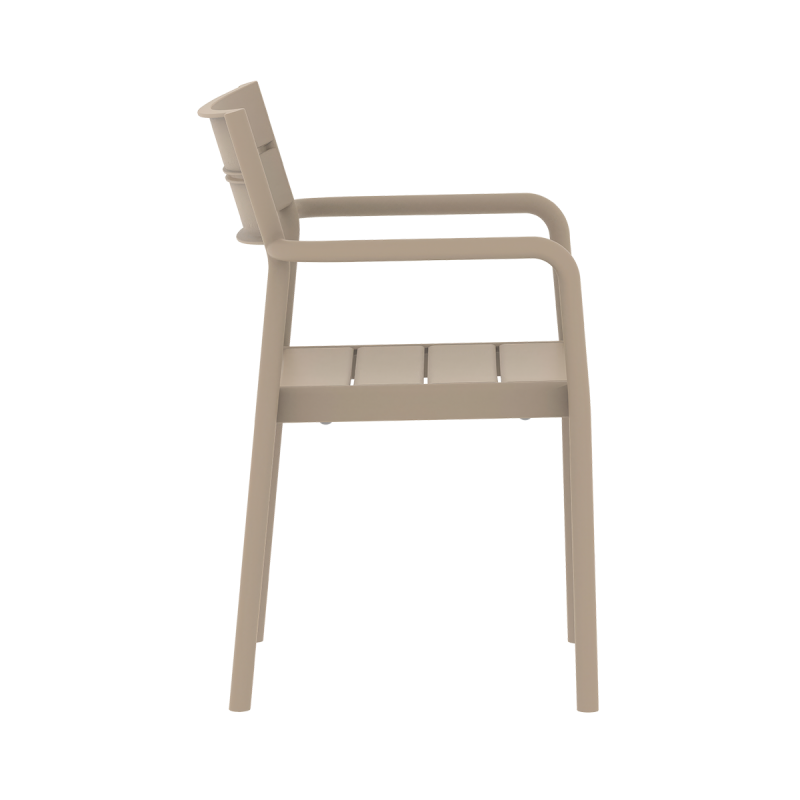 Commercial Slatted PP Arm Dining Chair One-Piece Injection Molded Stackable Plastic Armchair for Hotel Cafe Patio Restaurant Wholesale