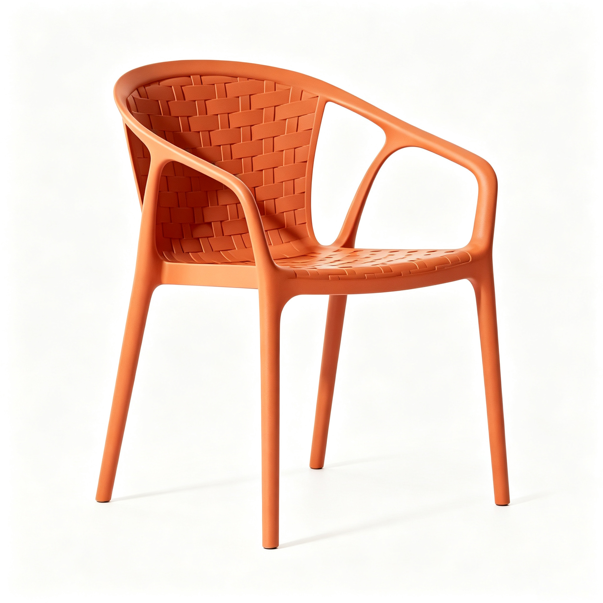 Stackable PP Plastic Outdoor Armchair | Woven-Style Dining Chair