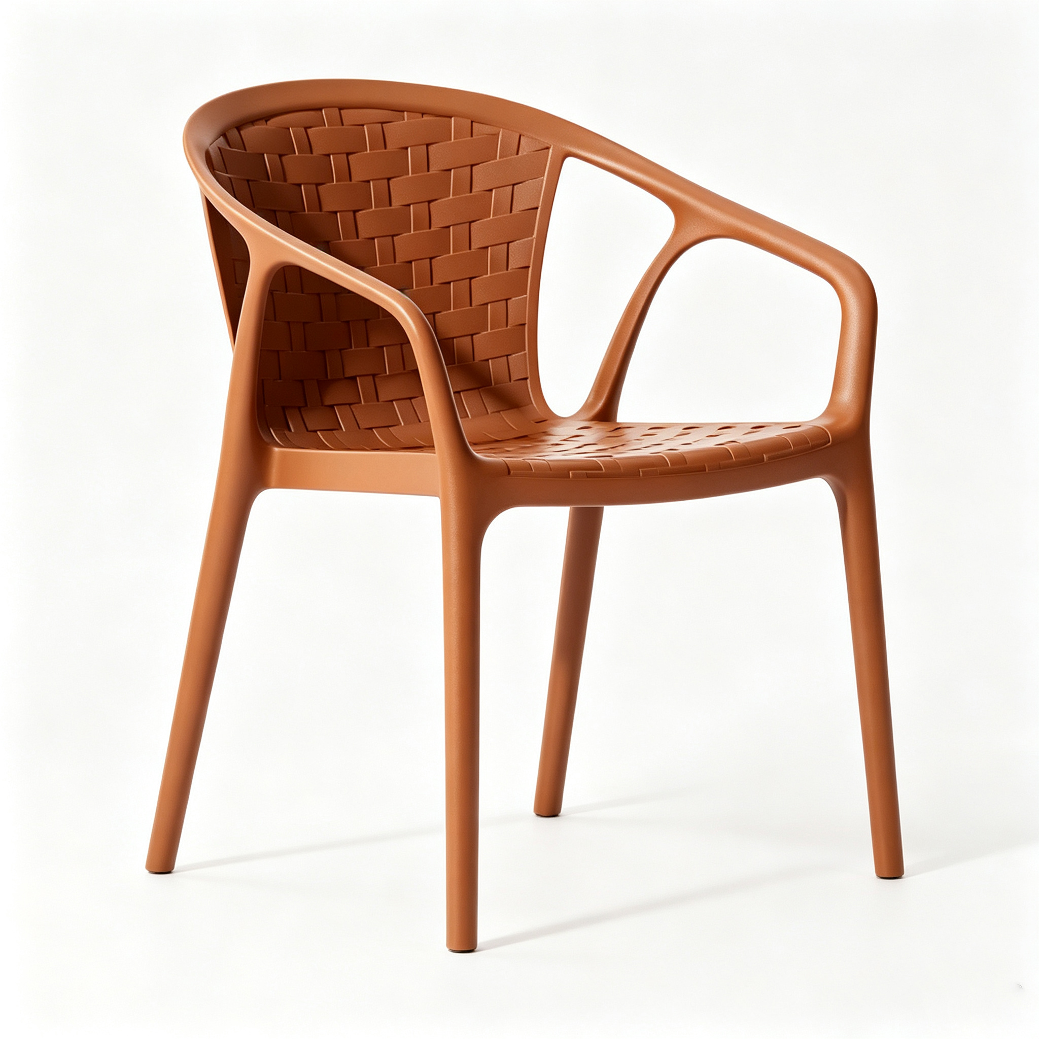 Stackable PP Plastic Outdoor Armchair | Woven-Style Dining Chair