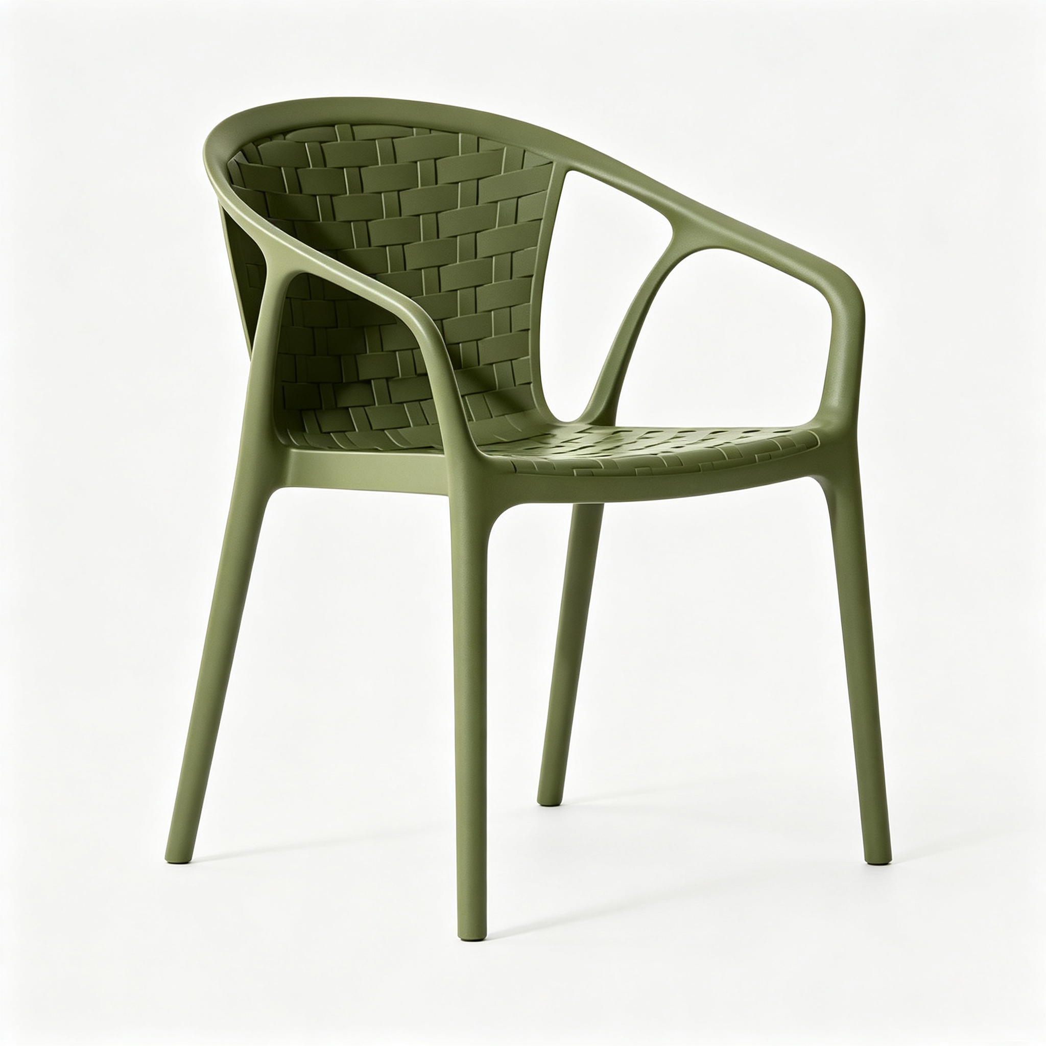 Stackable PP Plastic Outdoor Armchair | Woven-Style Dining Chair