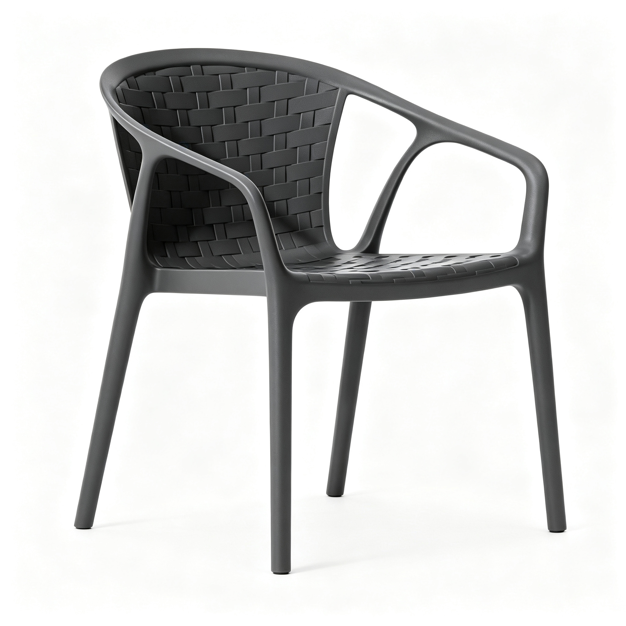 Stackable PP Plastic Outdoor Armchair | Woven-Style Dining Chair