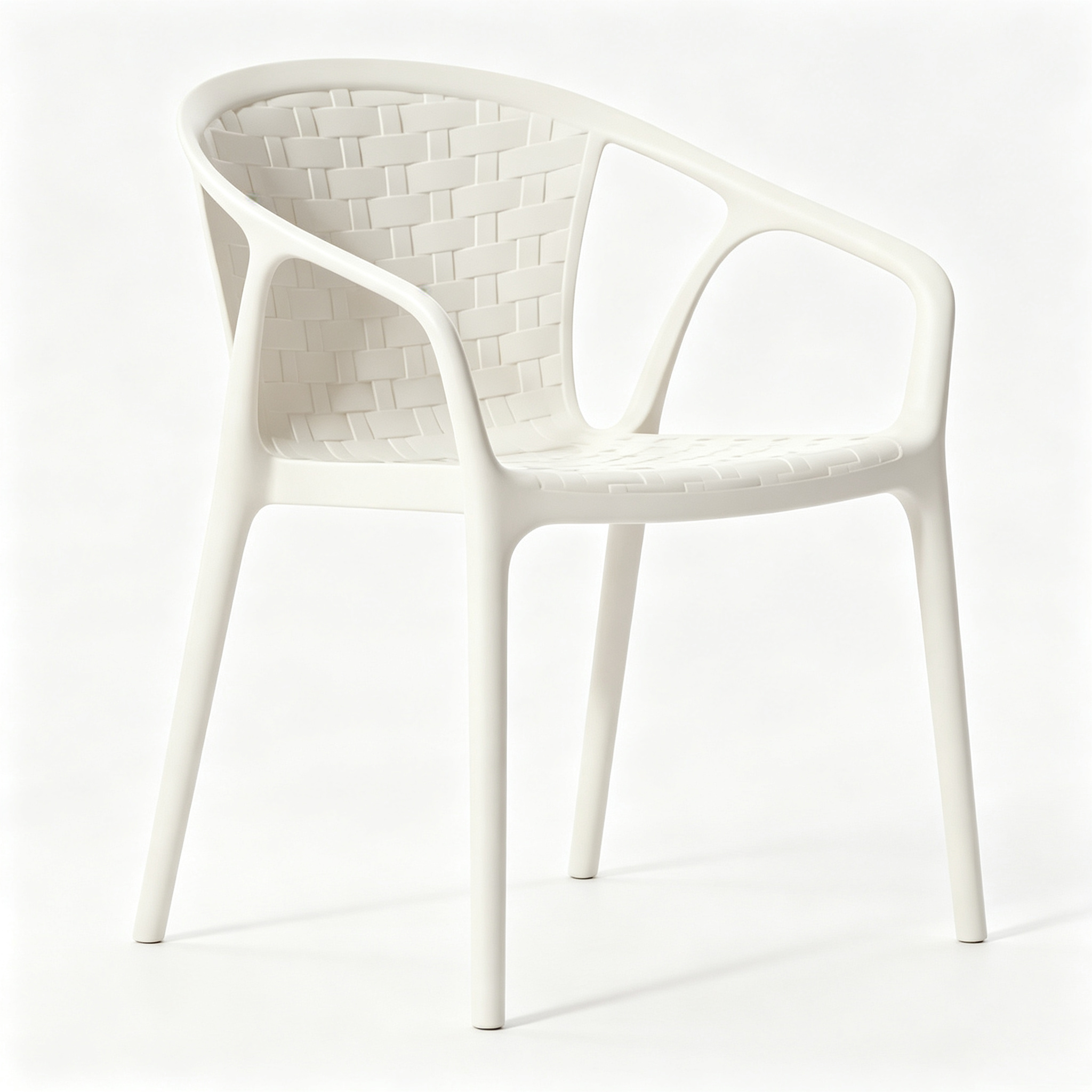 Stackable PP Plastic Outdoor Armchair | Woven-Style Dining Chair