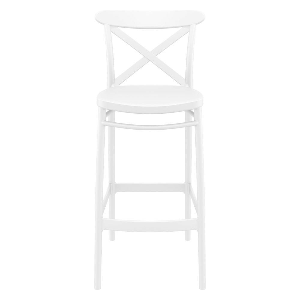 Cross Back Bar Stool In White-PP Chair