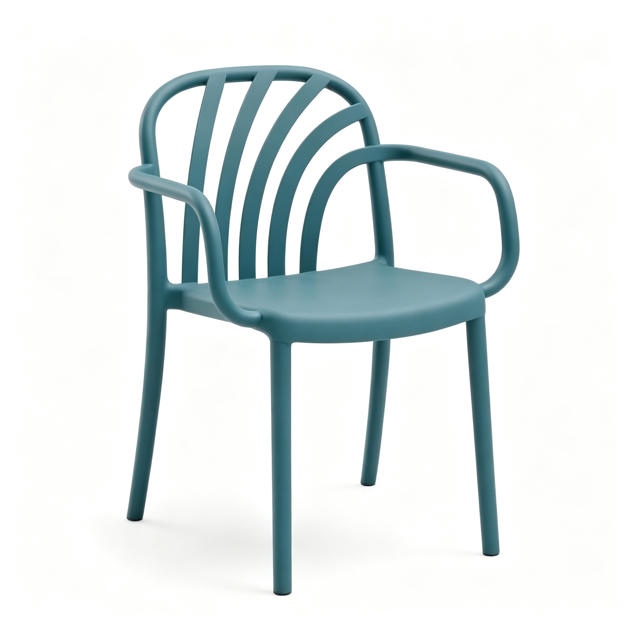 Stackable PP Monobloc Armchair, Curved Vertical Slatted Backrest Outdoor Dining Arm Chair for Commercial Hospitality-PP Chair