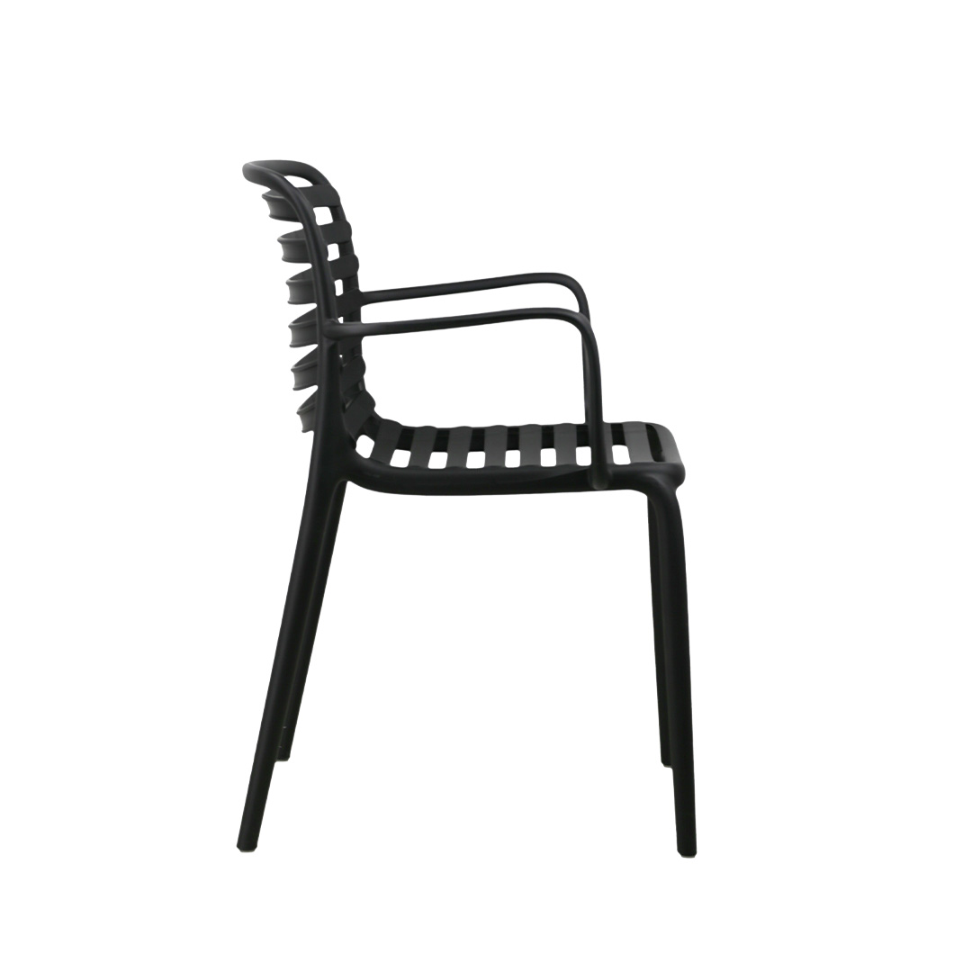 Black Stackable Outdoor Plastic Armchair - Durable, Weatherproof & Space-Saving