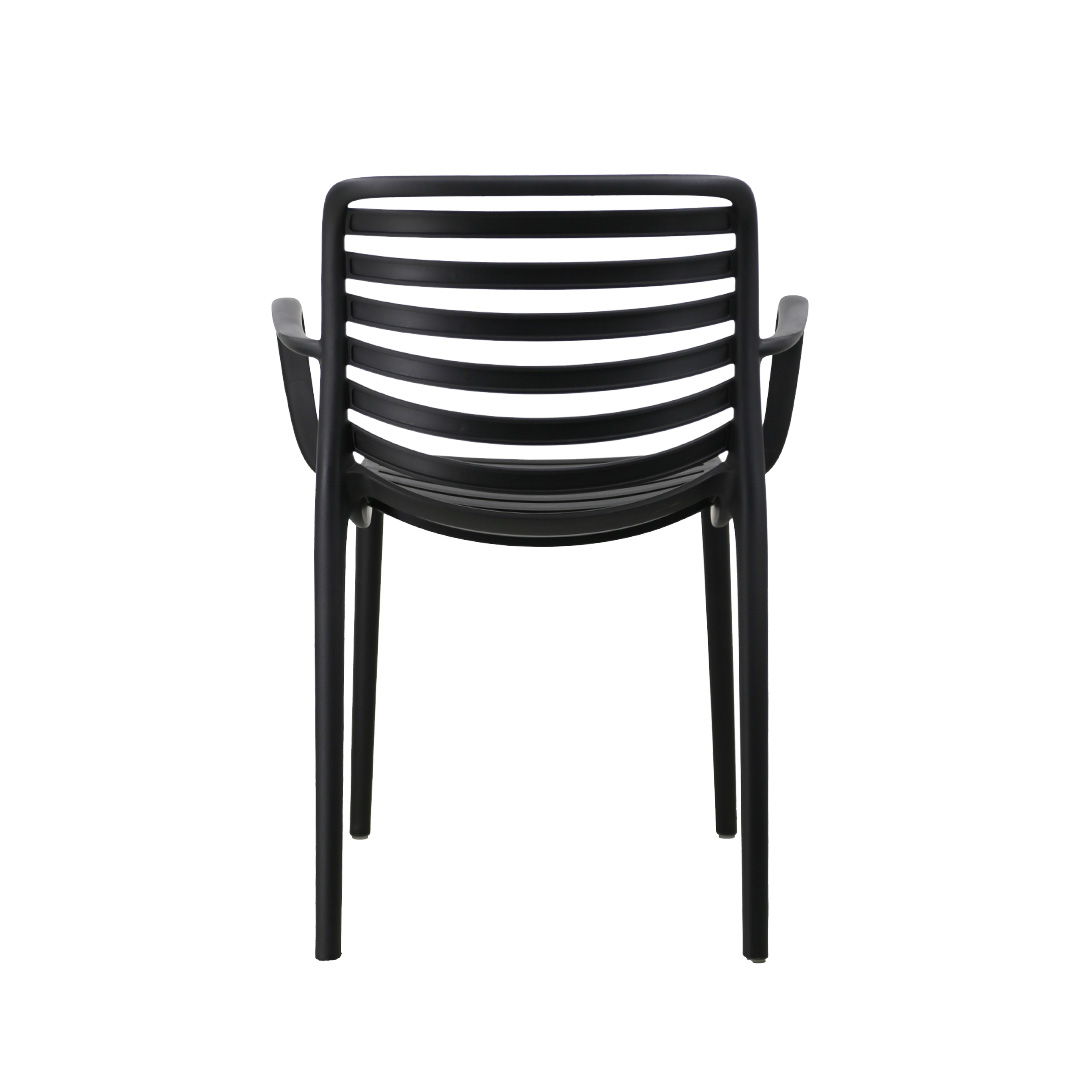 Black Stackable Outdoor Plastic Armchair - Durable, Weatherproof & Space-Saving