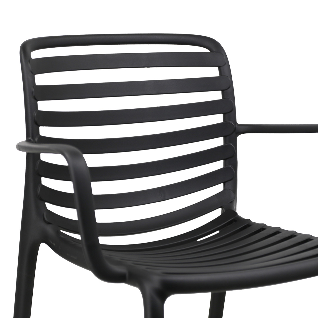 Black Stackable Outdoor Plastic Armchair - Durable, Weatherproof & Space-Saving