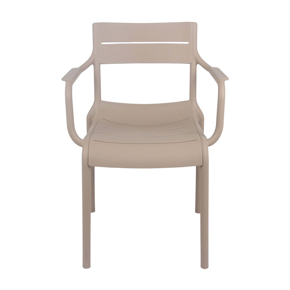 Stackable Taupe Plastic Armchair – Modern, Space-Saving Seating with Armrests for Indoor & Outdoor Use-PP Chair