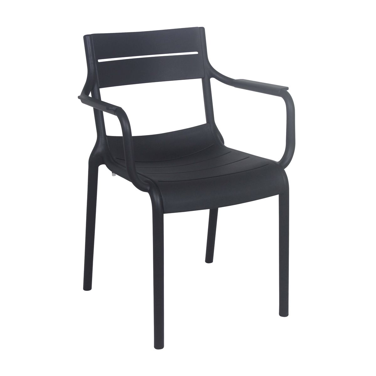 Stackable Black Plastic Armchair – Modern, Durable Seating with Armrests for Indoor & Outdoor Use