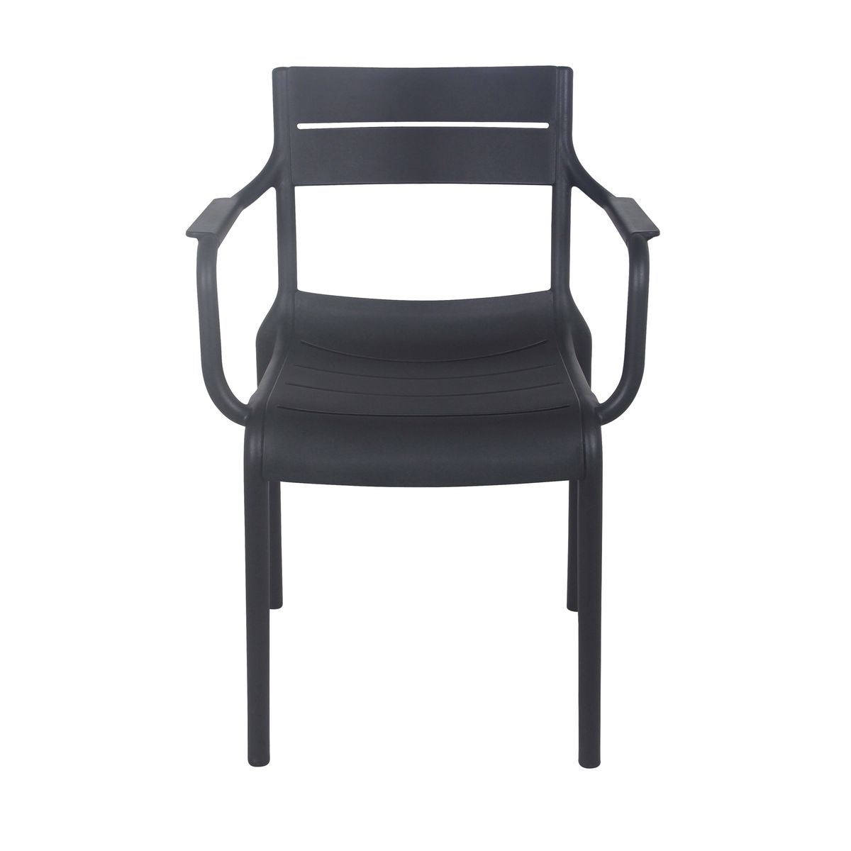 Stackable Black Plastic Armchair – Modern, Durable Seating with Armrests for Indoor & Outdoor Use