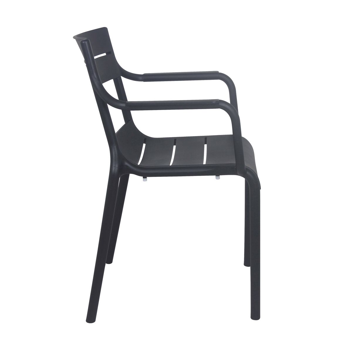 Stackable Black Plastic Armchair – Modern, Durable Seating with Armrests for Indoor & Outdoor Use