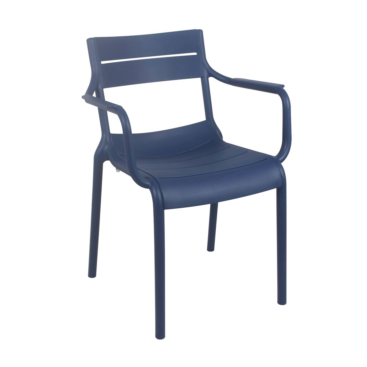 Navy Blue Stackable Plastic Armchair – Commercial-Grade, Weatherproof Seating with Armrests