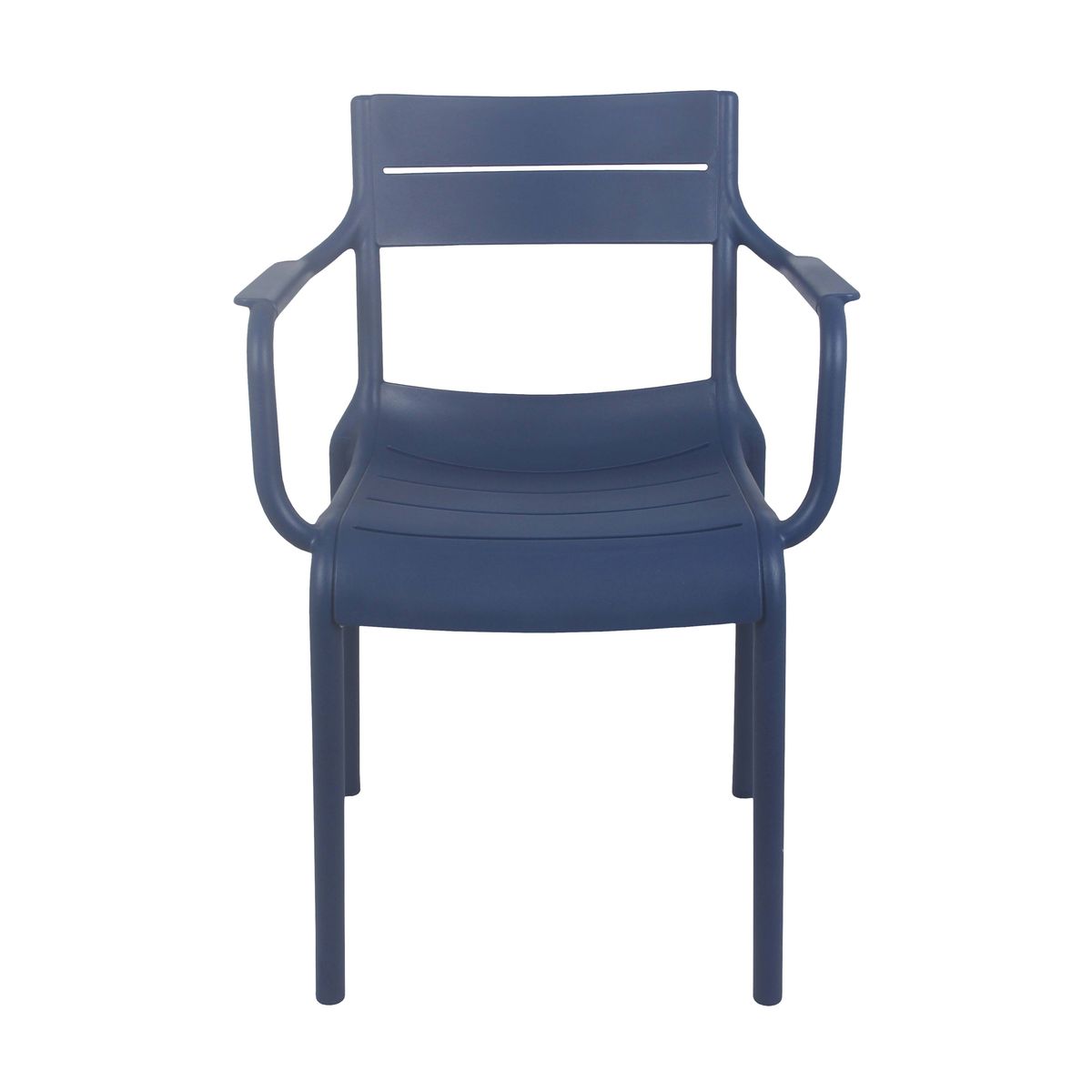 Navy Blue Stackable Plastic Armchair – Commercial-Grade, Weatherproof Seating with Armrests