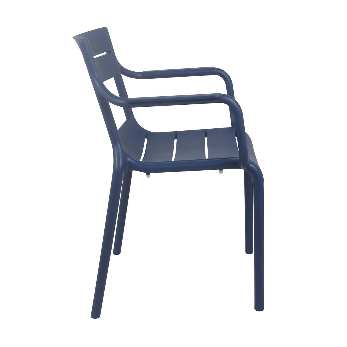 Navy Blue Stackable Plastic Armchair – Commercial-Grade, Weatherproof Seating with Armrests