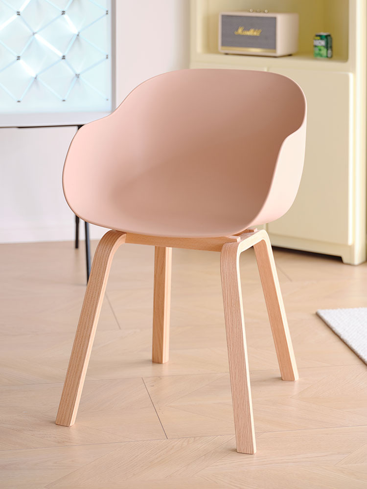 Pink PP Armchair With Wood Feet-PP Chair