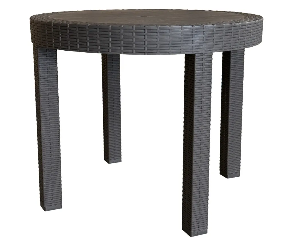 Commercial Round PP Outdoor Dining Table, Simulated Rattan Texture, Knock-down Assembly for Patio, Cafe & Restaurant