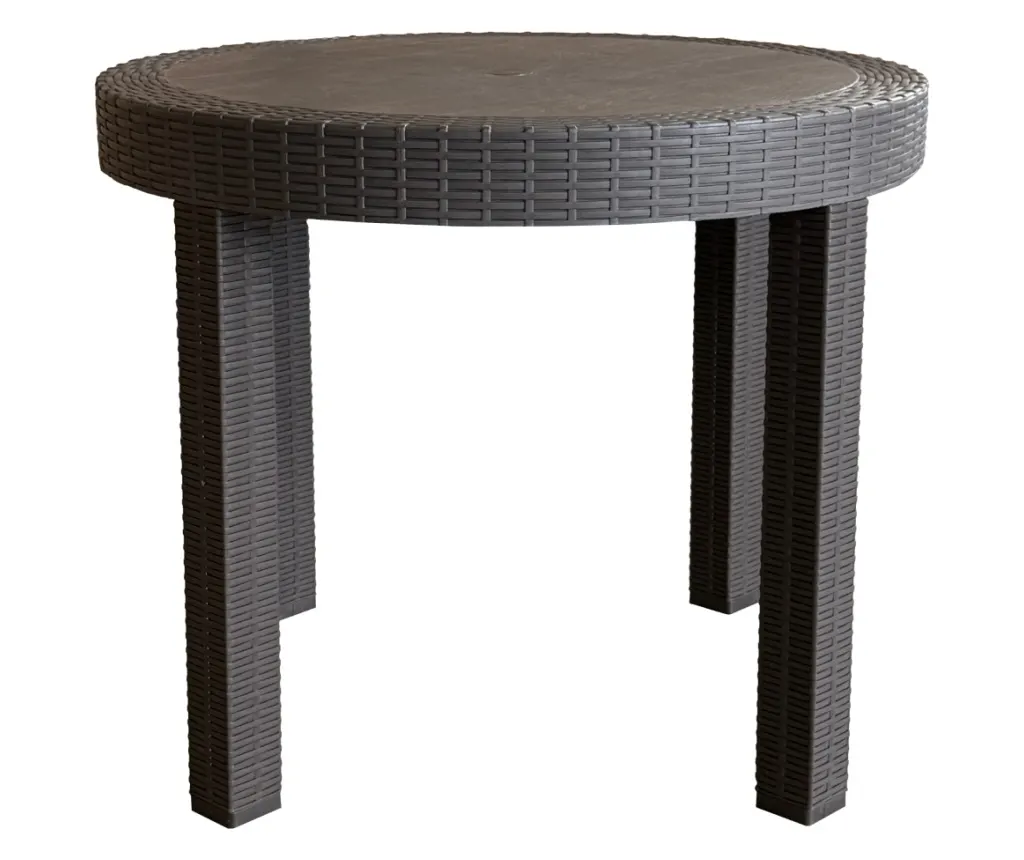 Commercial Round PP Outdoor Dining Table, Simulated Rattan Texture, Knock-down Assembly for Patio, Cafe & Restaurant