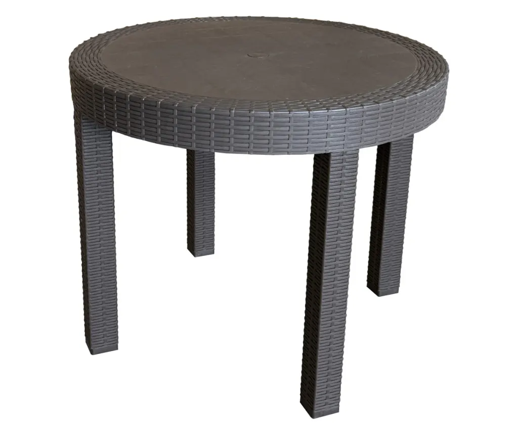 Commercial Round PP Outdoor Dining Table, Simulated Rattan Texture, Knock-down Assembly for Patio, Cafe & Restaurant