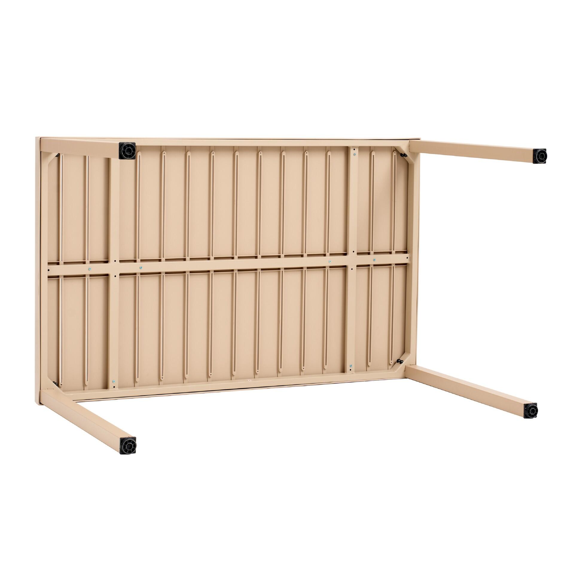 Commercial Rectangular Outdoor Dining Table, PP Slatted Tabletop with Powder Coated Iron Metal Frame for Patio, Restaurant & Cafe