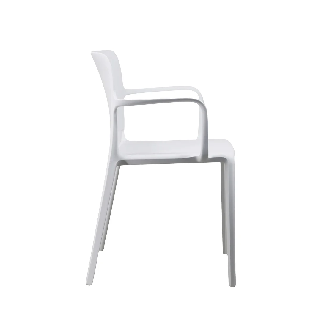 White Stackable Plastic Cafe Chairs with Arms - Set of 4, Commercial-Grade All-Weather Bistro Chairs for Indoor & Outdoor Use-PP Chair