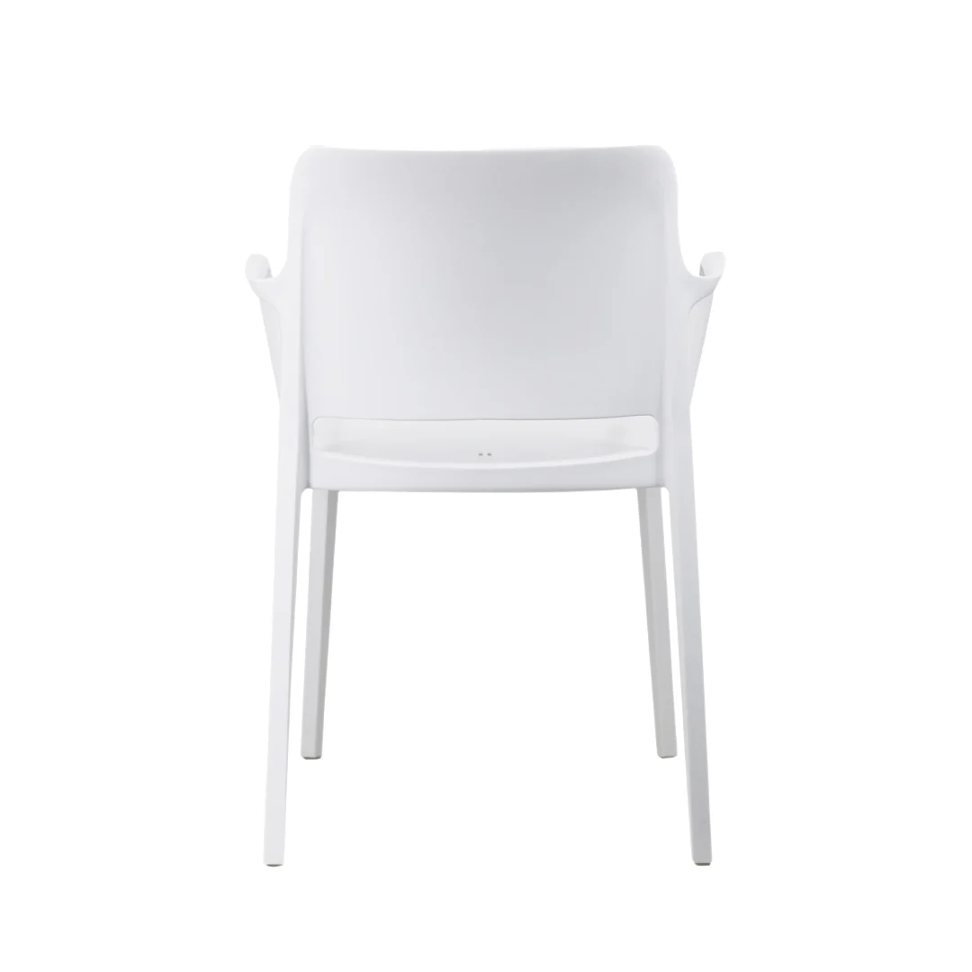 White Stackable Plastic Cafe Chairs with Arms - Set of 4, Commercial-Grade All-Weather Bistro Chairs for Indoor & Outdoor Use-PP Chair