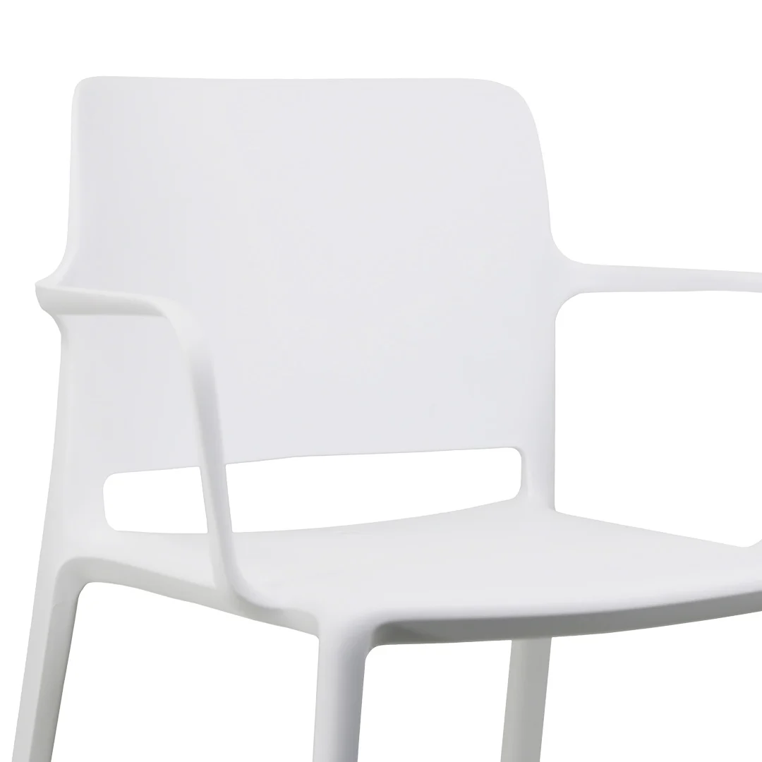 White Stackable Plastic Cafe Chairs with Arms - Set of 4, Commercial-Grade All-Weather Bistro Chairs for Indoor & Outdoor Use-PP Chair