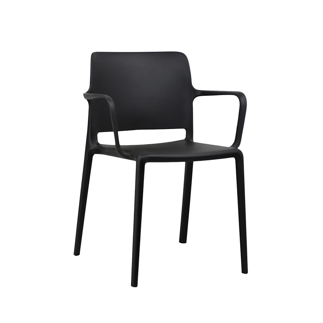 Black Armrest Stackable Plastic Coffee Chair - Modern, Durable & Space-Saving Seating