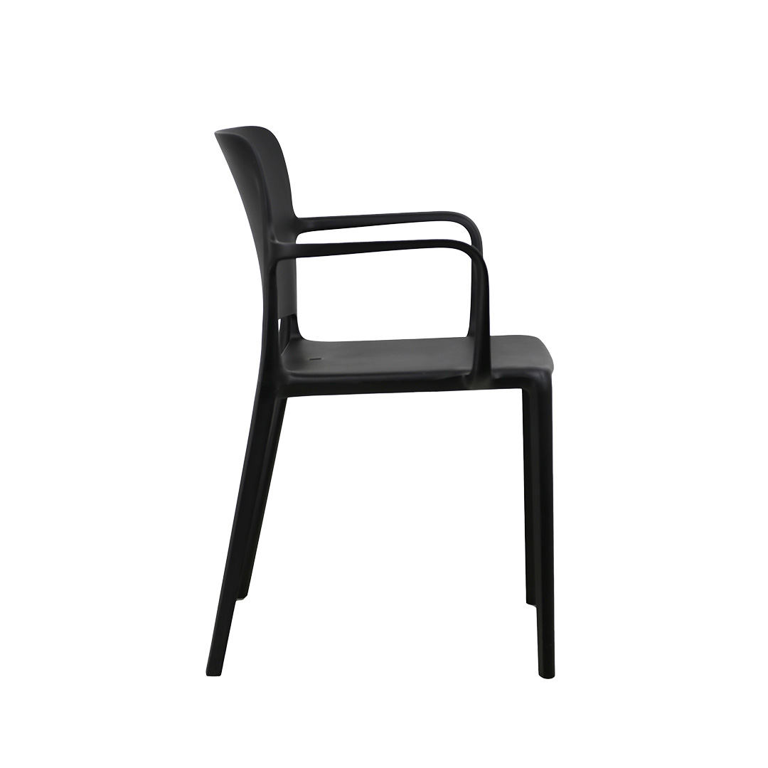 Black Armrest Stackable Plastic Coffee Chair - Modern, Durable & Space-Saving Seating