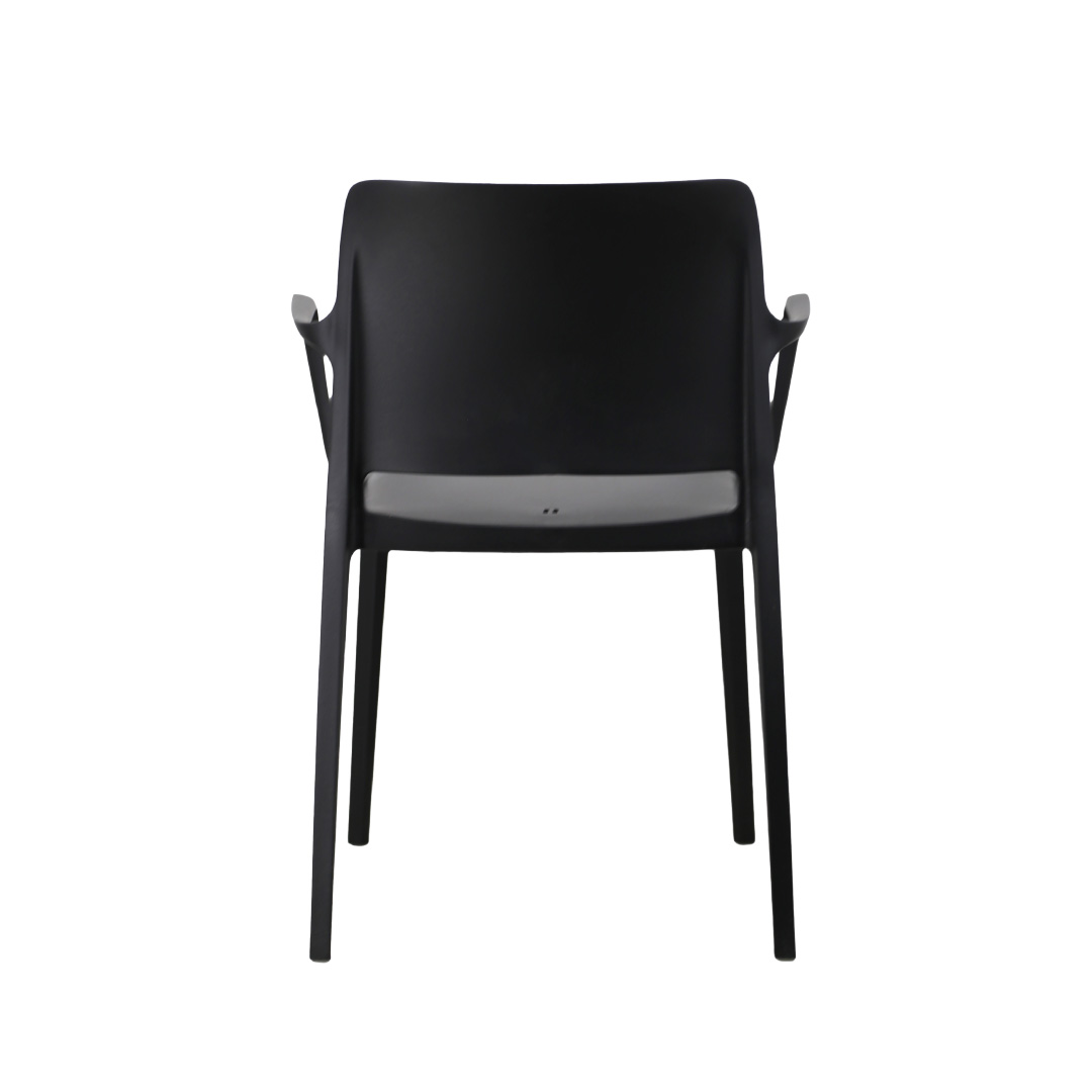 Black Armrest Stackable Plastic Coffee Chair - Modern, Durable & Space-Saving Seating