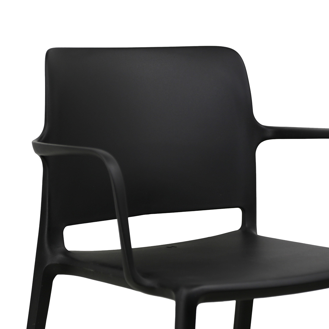 Black Armrest Stackable Plastic Coffee Chair - Modern, Durable & Space-Saving Seating