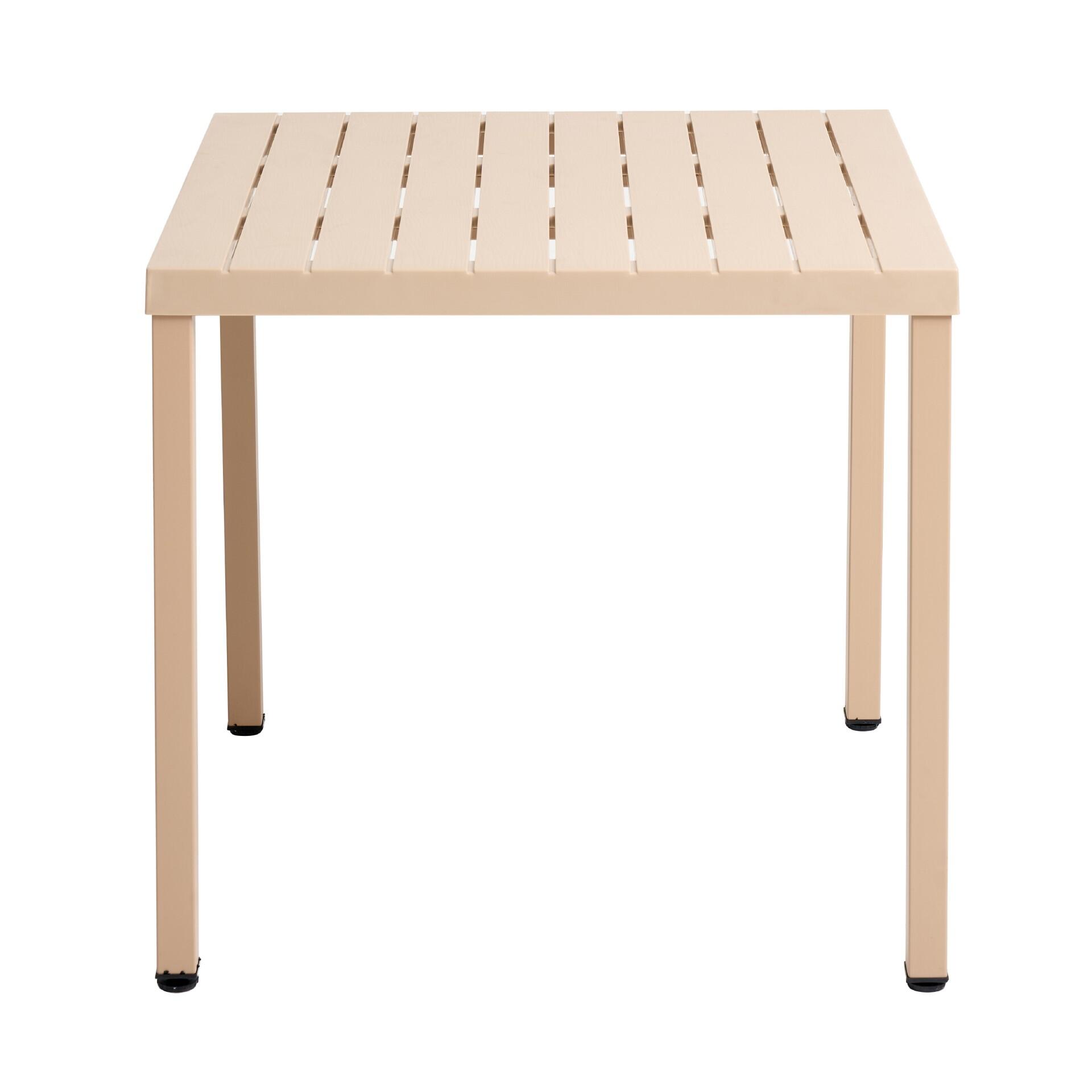 Commercial Square Outdoor Dining Table, PP Slatted Tabletop with Powder Coated Iron Metal Frame for Patio, Restaurant & Cafe