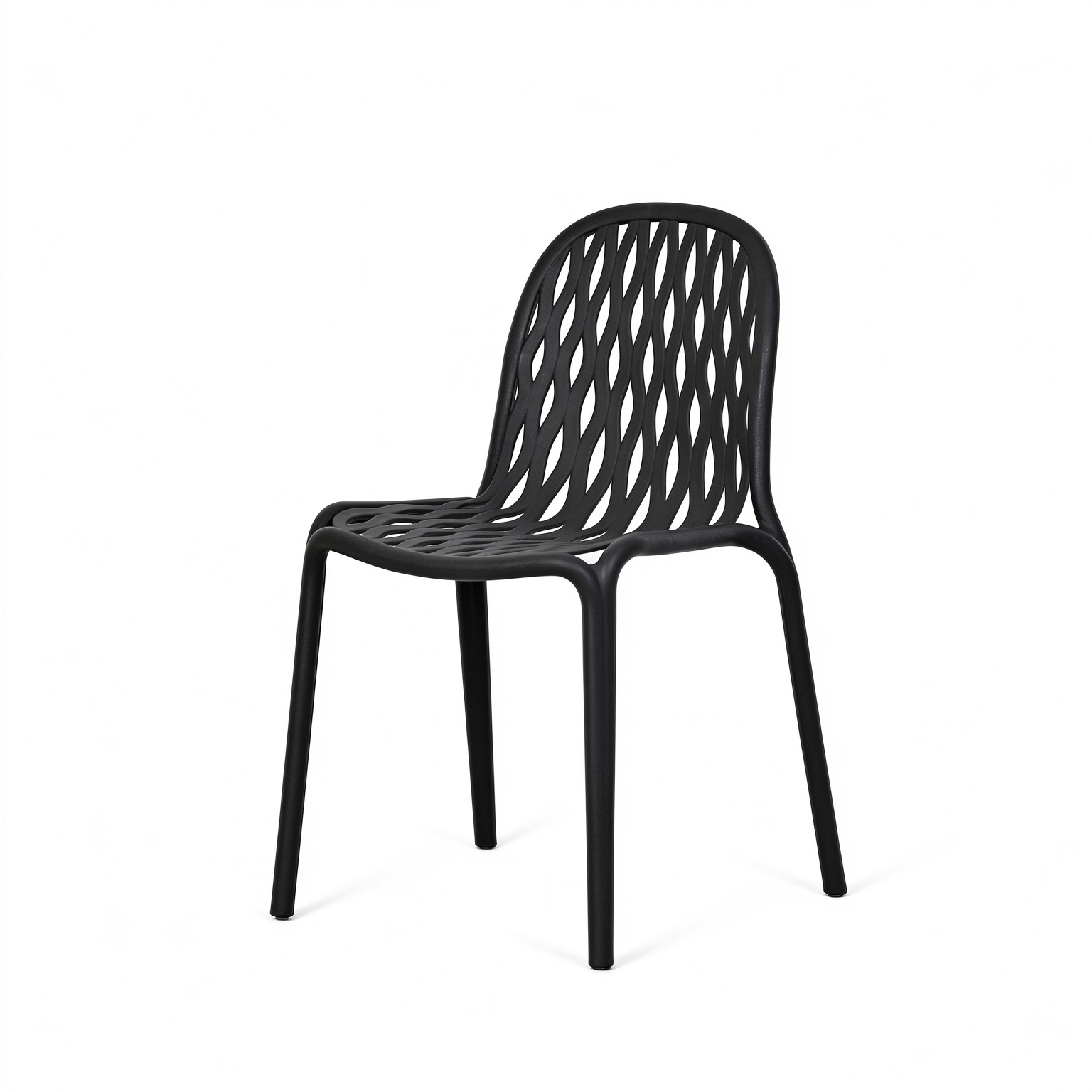 Modern PP Plastic Chair – Woven-Back Outdoor Dining Chair