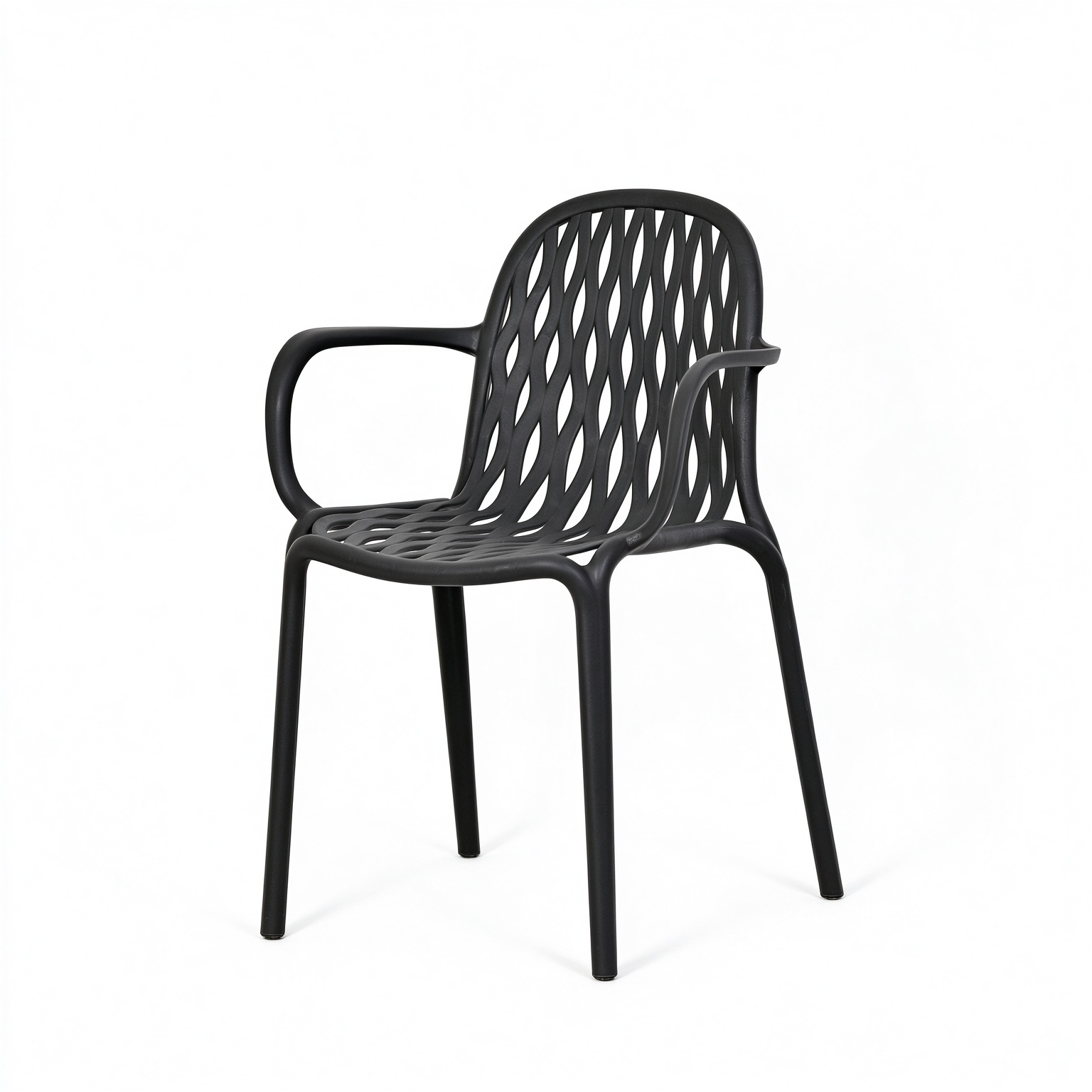 Stackable Outdoor PP Armchair, Wavy Hollow Backrest Monobloc Plastic Chair for Patio & Restaurant