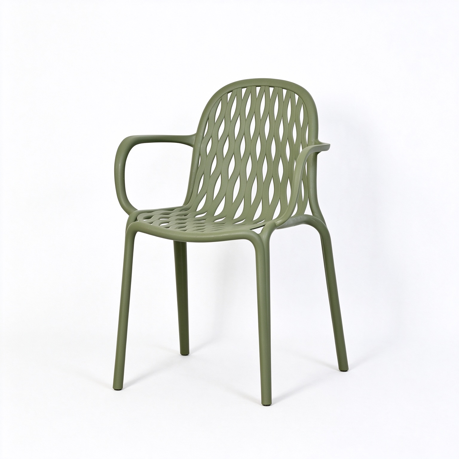 Stackable Outdoor PP Armchair, Wavy Hollow Backrest Monobloc Plastic Chair for Patio & Restaurant