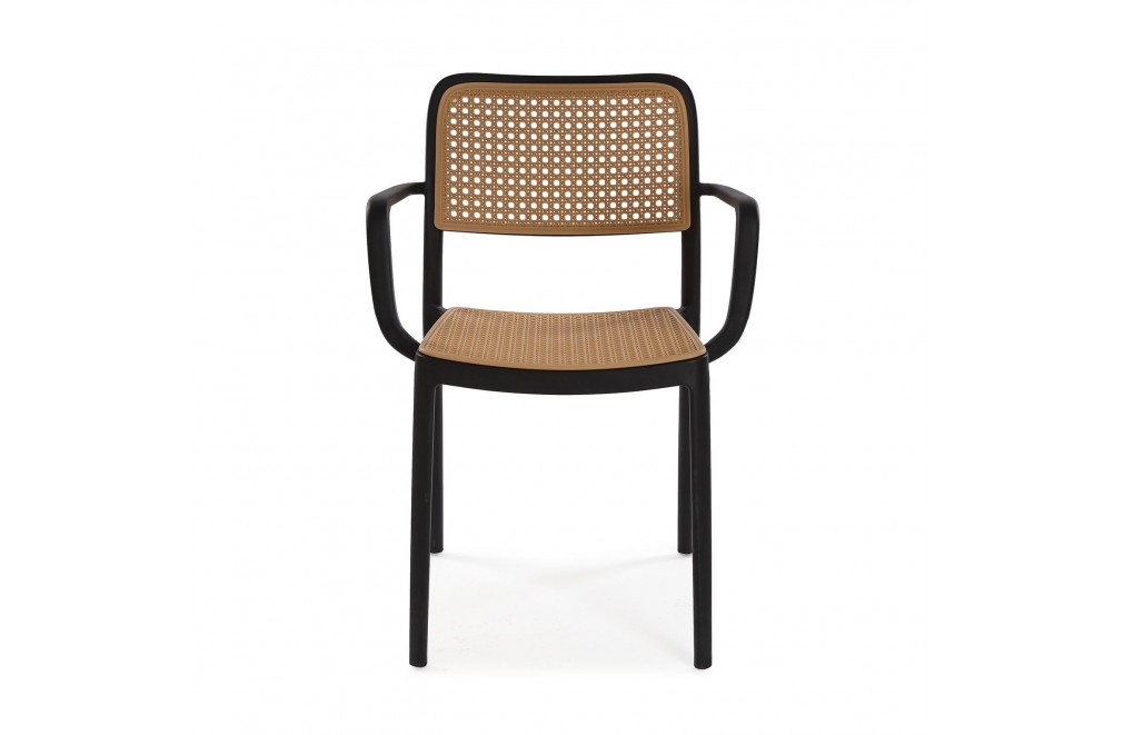 Rattan Effect Plastic Armchair In Black Frame-PP Chair