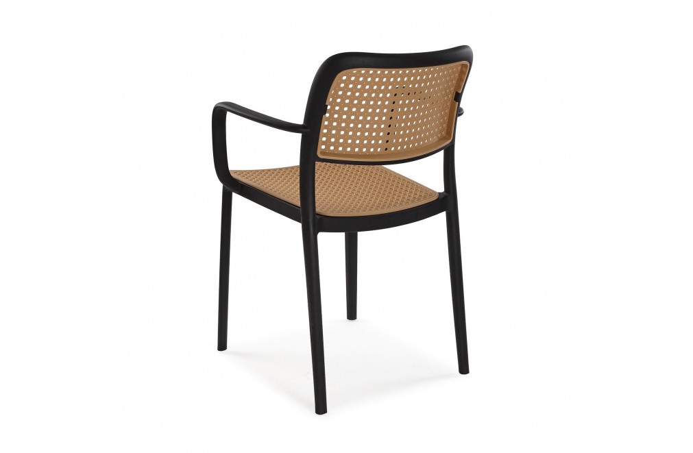 Rattan Effect Plastic Armchair In Black Frame-PP Chair